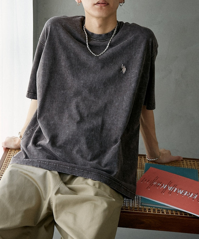 U.S. POLO ASSN. Special order one-point embroidered logo pigment T-shirt 簡約刺繡短袖T恤
