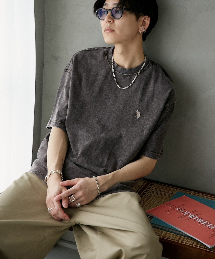 U.S. POLO ASSN. Special order one-point embroidered logo pigment T-shirt 簡約刺繡短袖T恤