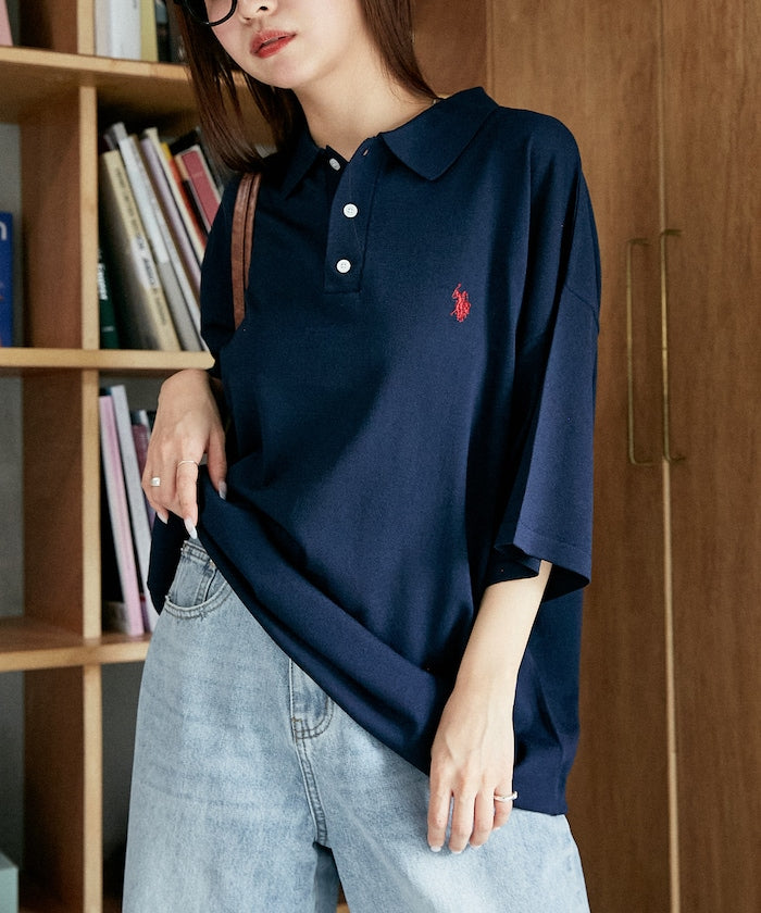 U.S. POLO ASSN. Special order Knit polo shirt with one-point embroidery  針織刺繡Polo衫