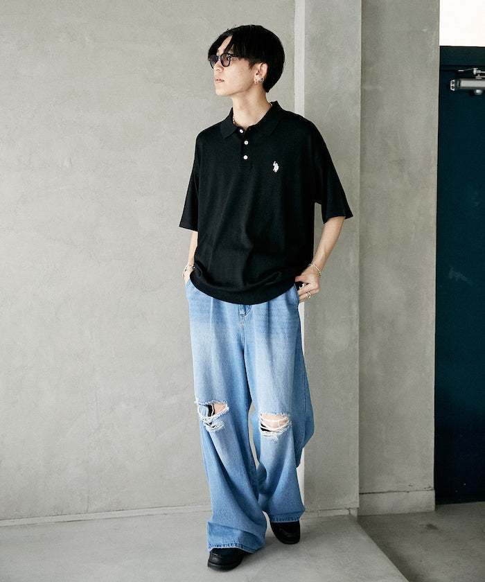 U.S. POLO ASSN. Special order Knit polo shirt with one-point embroidery  針織刺繡Polo衫