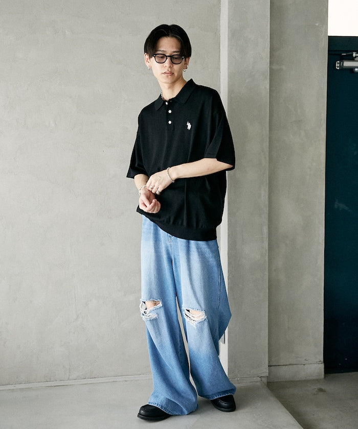 U.S. POLO ASSN. Special order Knit polo shirt with one-point embroidery  針織刺繡Polo衫