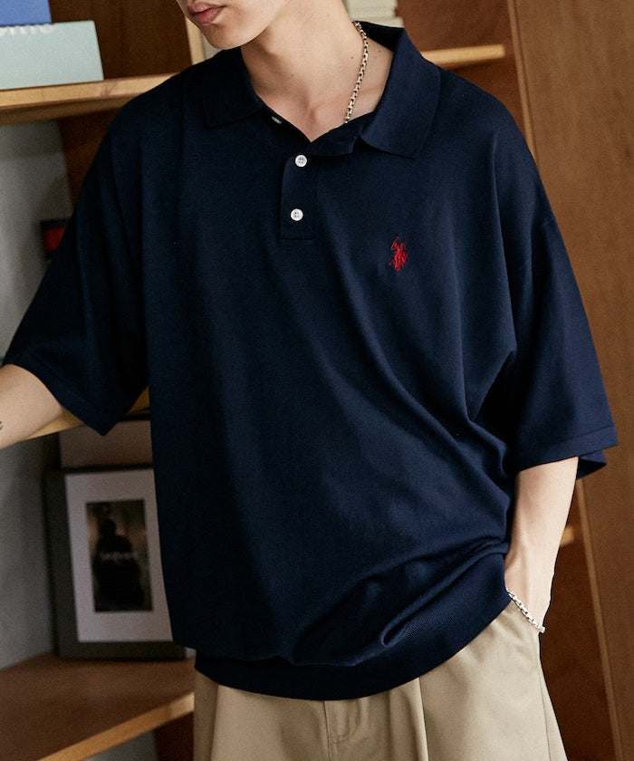 U.S. POLO ASSN. Special order Knit polo shirt with one-point embroidery  針織刺繡Polo衫