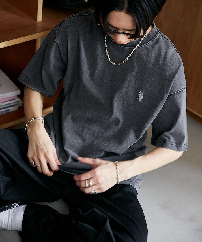 U.S. POLO ASSN. Special order one-point embroidered logo pigment T-shirt 簡約刺繡短袖T恤