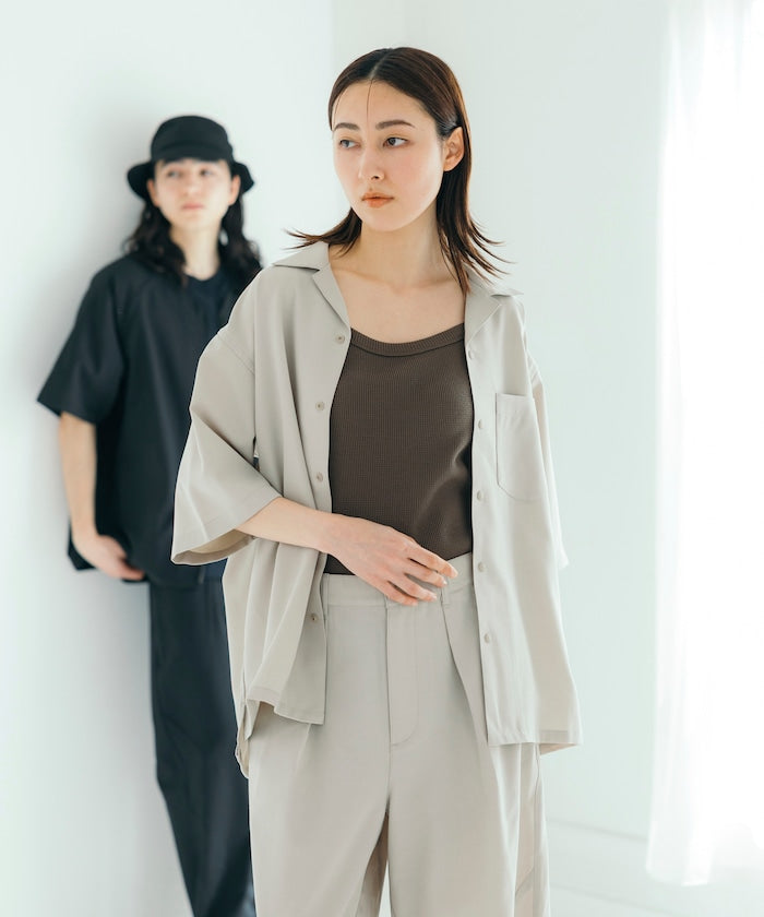 FREAK'S STORE Quick-drying material Relaxed fit Open collar shirt 寬版亞麻短袖襯衫