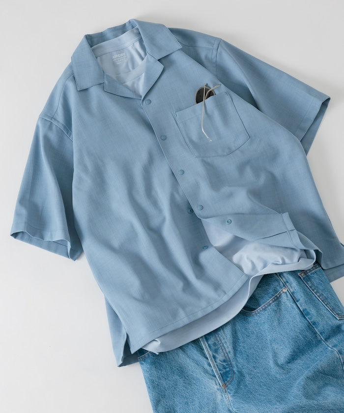 FREAK'S STORE Quick-drying material Relaxed fit Open collar shirt 寬版亞麻短袖襯衫