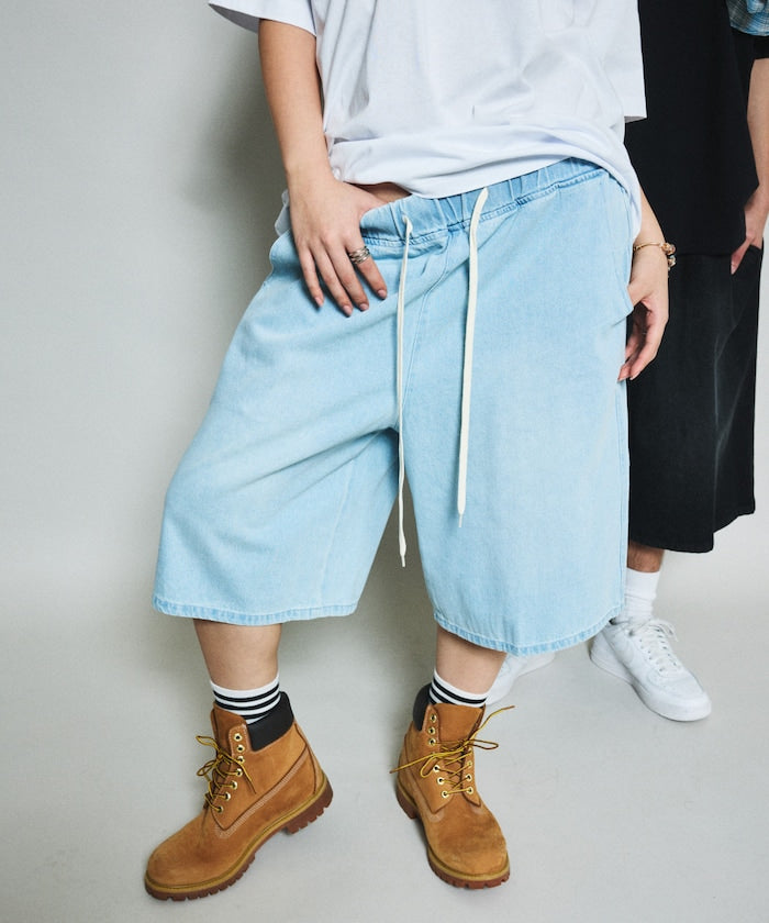 FREAK'S STORE Wide silhouette vintage denim easy shorts 復古水洗牛仔及膝短褲