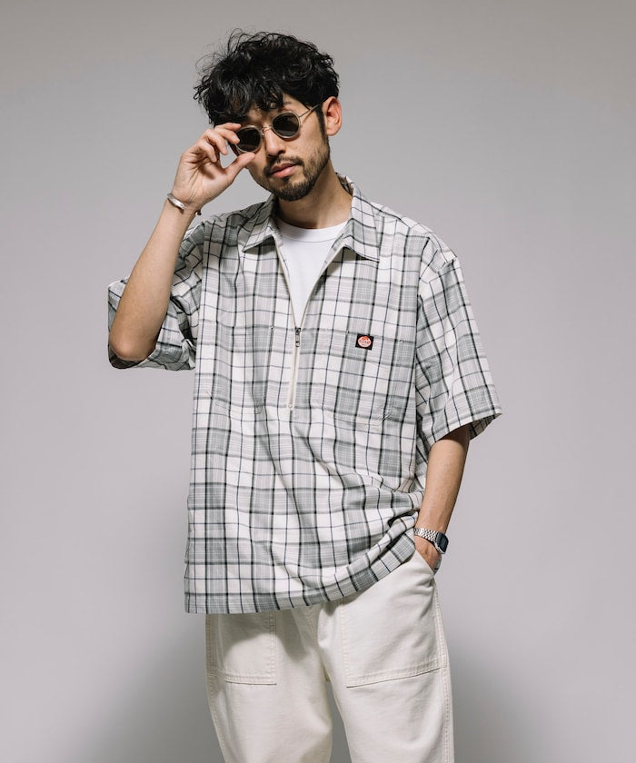 RED KAP relaxed fit half zip one point logo Short 半拉鍊口袋短袖襯衫