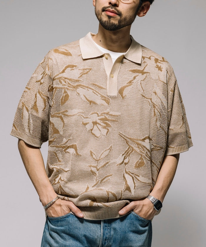 FREAK'S STORE All-over print mesh Knit polo shirt 印花針織短袖Polo衫