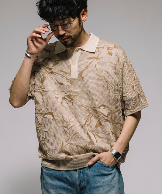 FREAK'S STORE All-over print mesh Knit polo shirt 印花針織短袖Polo衫