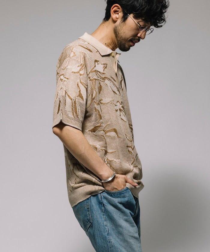 FREAK'S STORE All-over print mesh Knit polo shirt 印花針織短袖Polo衫
