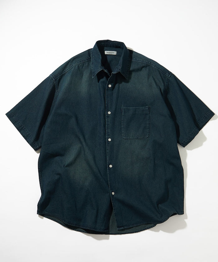 FREAK'S STORE Relax Fit Overdyed Regular Collar S/S Denim Shirt 復古牛仔短袖襯衫