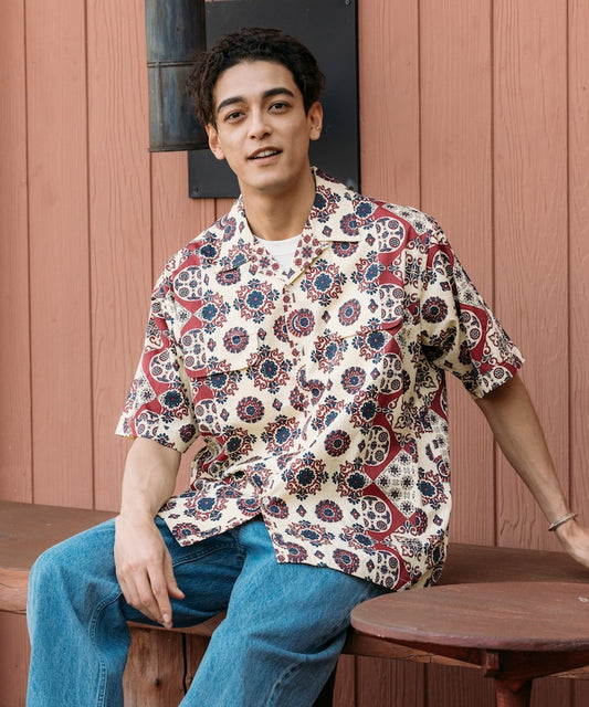 FREAK'S STORE Relaxed fit Batik print open collar shirt/ Small pattern 印花短袖襯衫