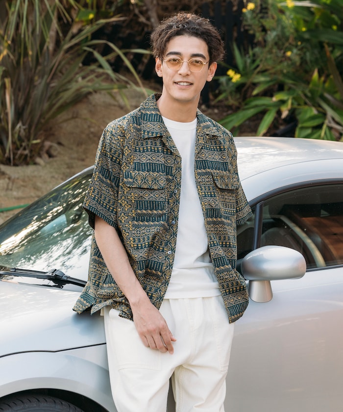 FREAK'S STORE Relaxed Fit Batik Print Open Collar Shirt/African Pattern 印花短袖襯衫