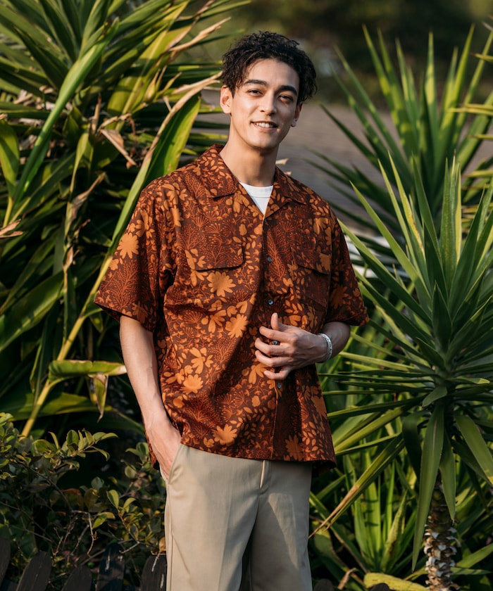 FREAK'S STORE Relaxed fit Batik print open collar shirt / tree pattern 印花短袖襯衫