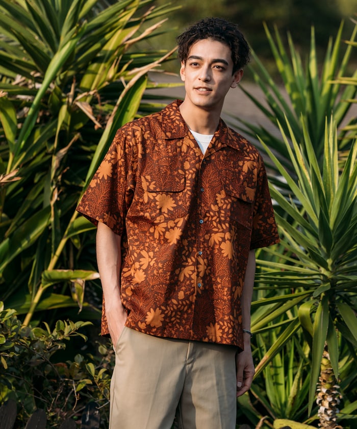 FREAK'S STORE Relaxed fit Batik print open collar shirt / tree pattern 印花短袖襯衫