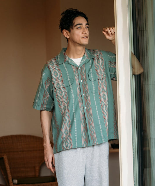 FREAK'S STORE Relaxed fit Ikat jacquard open collar 寬版印花短袖襯衫