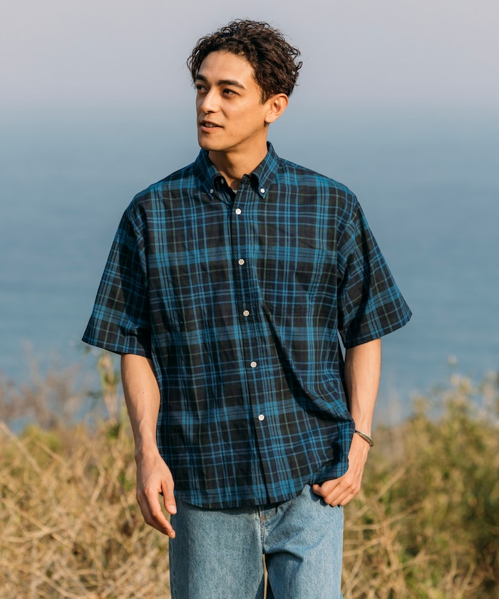 FREAK'S STORE Relaxed Fit Dark Madras Check Button Down Shirt 馬德拉斯格紋短袖襯衫