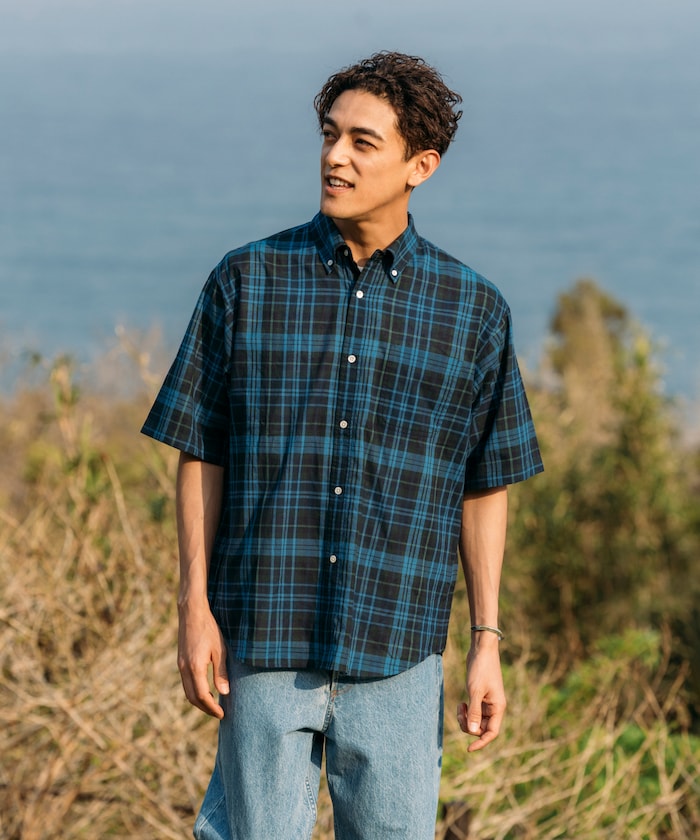 FREAK'S STORE Relaxed Fit Dark Madras Check Button Down Shirt 馬德拉斯格紋短袖襯衫
