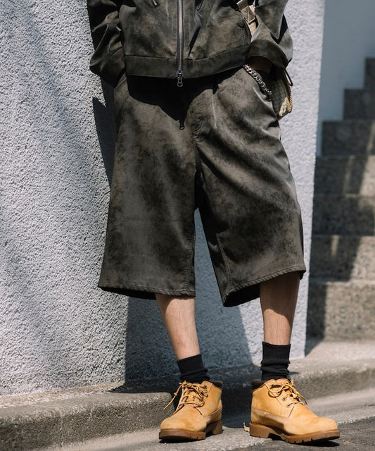 FREAK'S STORE Vintage-like leatherette baggy shorts 復古皮革寬鬆短褲