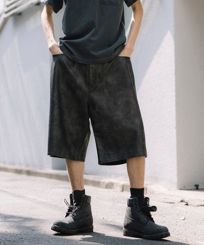 FREAK'S STORE Vintage-like leatherette baggy shorts 復古皮革寬鬆短褲