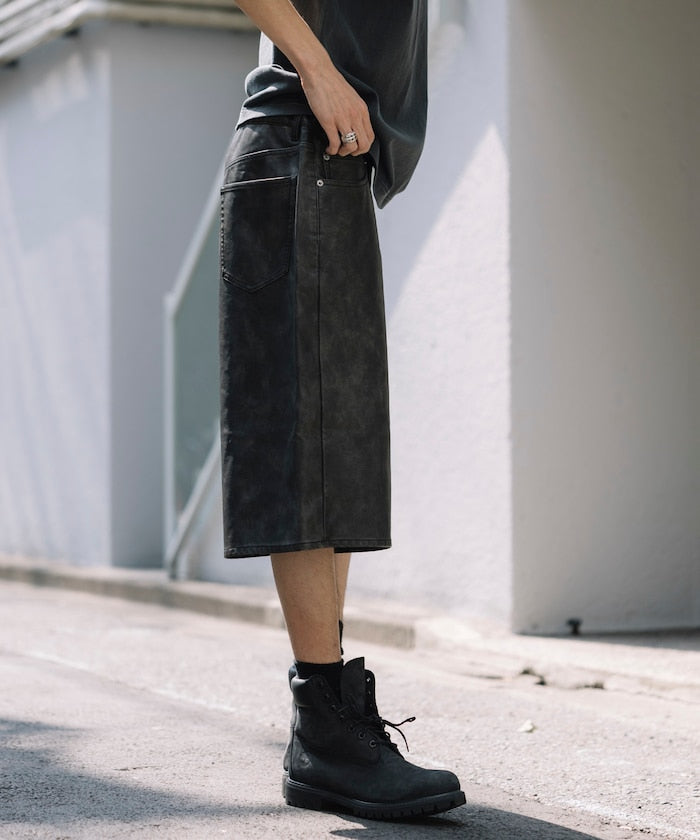 FREAK'S STORE Vintage-like leatherette baggy shorts 復古皮革寬鬆短褲