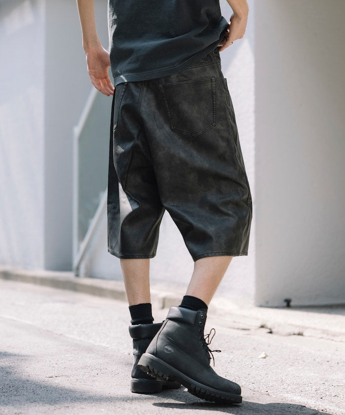 FREAK'S STORE Vintage-like leatherette baggy shorts 復古皮革寬鬆短褲