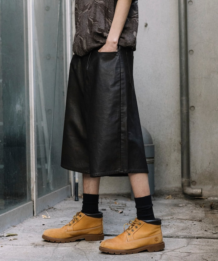 FREAK'S STORE Vintage-like leatherette baggy shorts 復古皮革寬鬆短褲