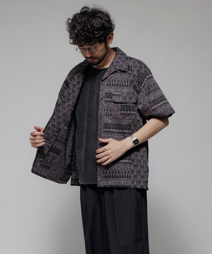 FREAK'S STORE Relaxed Fit Batik Print Open Collar Shirt/African Pattern 印花短袖襯衫