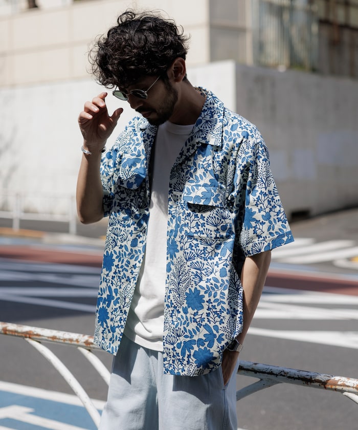 FREAK'S STORE Relaxed fit Batik print open collar shirt / tree pattern 印花短袖襯衫
