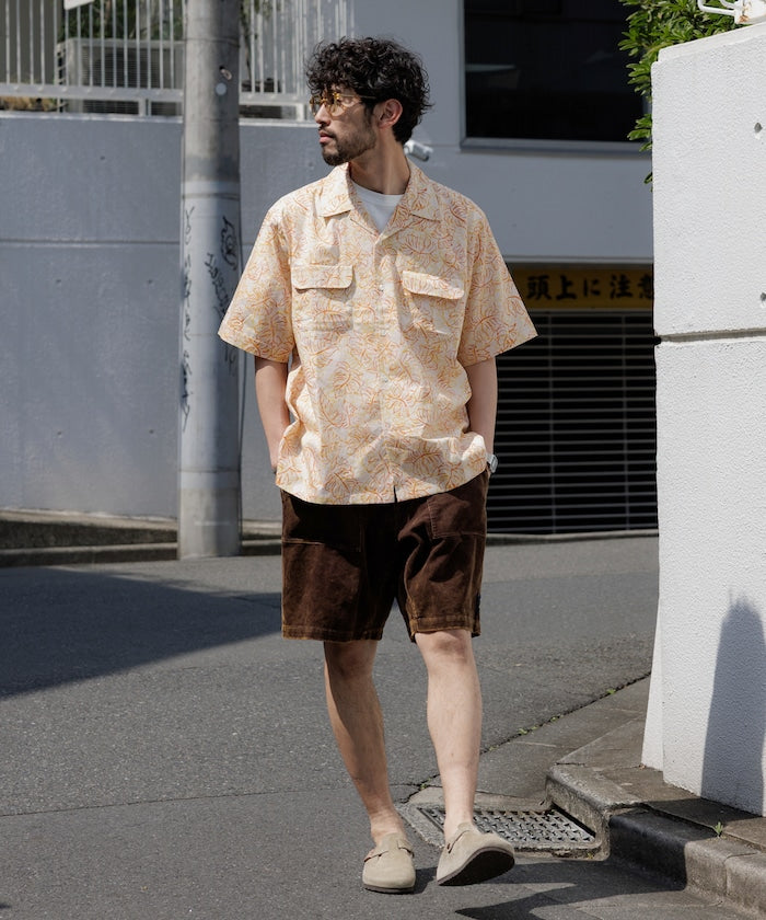 FREAK'S STORE Relaxed fit Batik print open collar shirt / Leaf Pattern 印花短袖襯衫