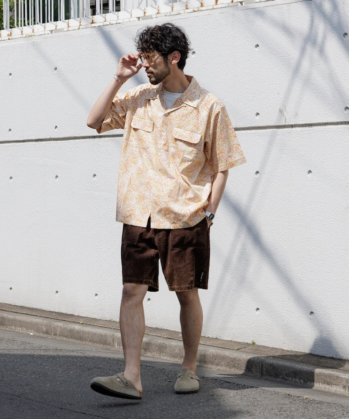 FREAK'S STORE Relaxed fit Batik print open collar shirt / Leaf Pattern 印花短袖襯衫
