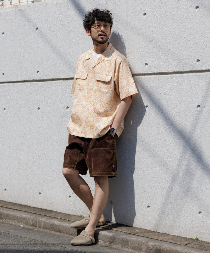 FREAK'S STORE Relaxed fit Batik print open collar shirt / Leaf Pattern 印花短袖襯衫