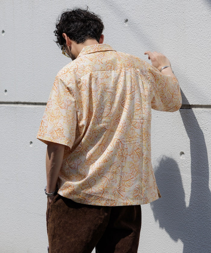 FREAK'S STORE Relaxed fit Batik print open collar shirt / Leaf Pattern 印花短袖襯衫