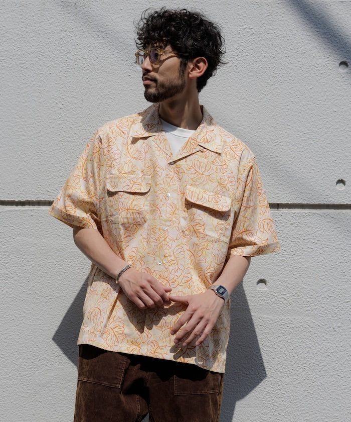 FREAK'S STORE Relaxed fit Batik print open collar shirt / Leaf Pattern 印花短袖襯衫