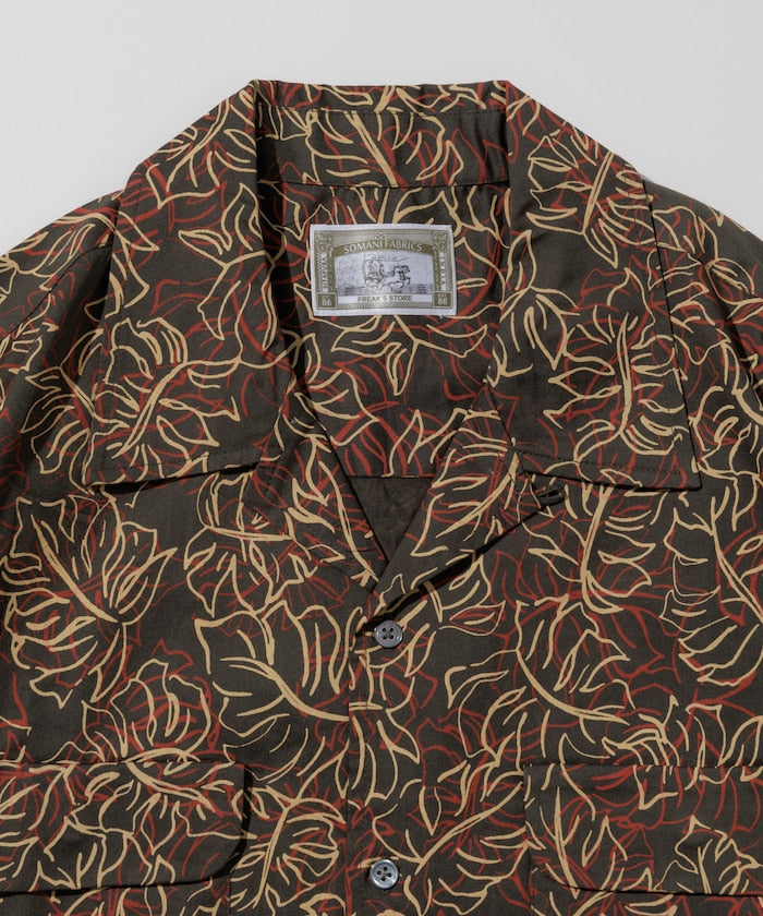 FREAK'S STORE Relaxed fit Batik print open collar shirt / Leaf Pattern 印花短袖襯衫