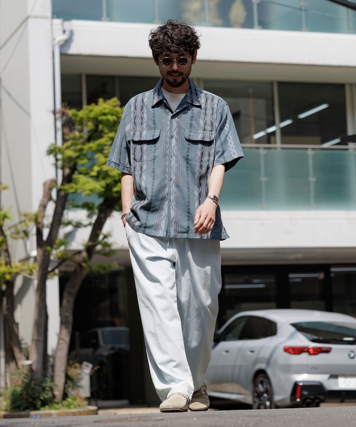 FREAK'S STORE Relaxed fit Ikat jacquard open collar 寬版印花短袖襯衫