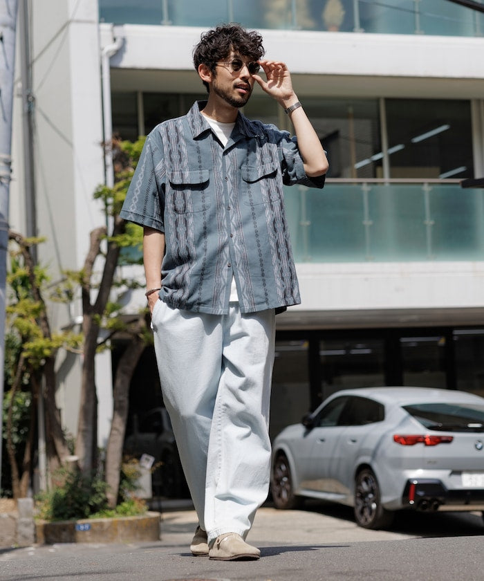 FREAK'S STORE Relaxed fit Ikat jacquard open collar 寬版印花短袖襯衫