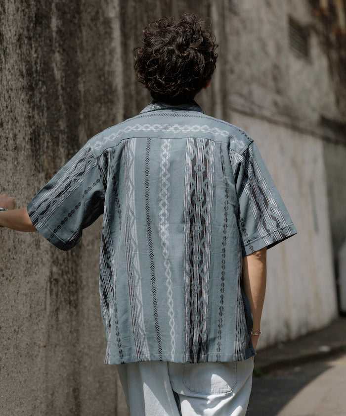 FREAK'S STORE Relaxed fit Ikat jacquard open collar 寬版印花短袖襯衫