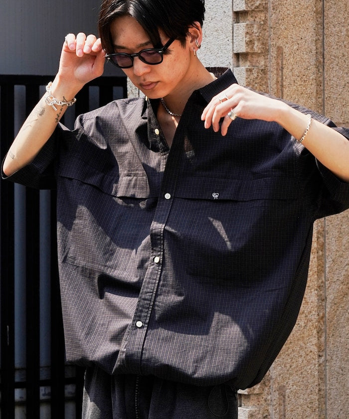 PUBLUX Short sleeve drawstring check shirt 短袖口袋襯衫