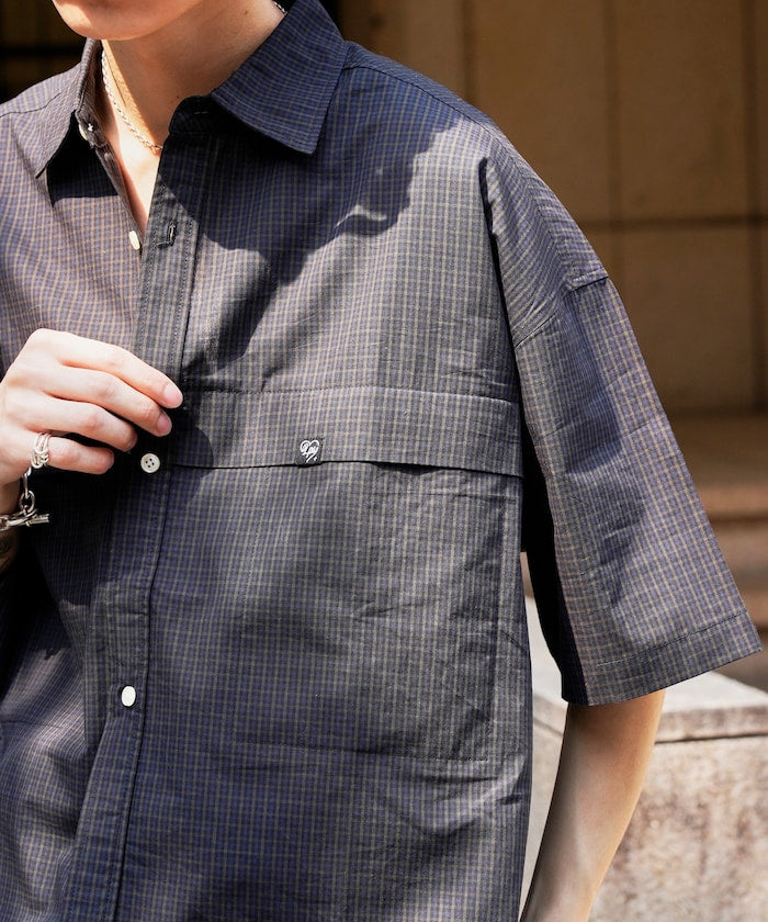 PUBLUX Short sleeve drawstring check shirt 短袖口袋襯衫