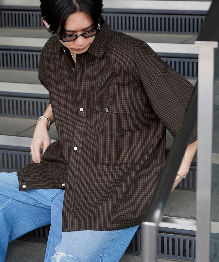 PUBLUX Short sleeve drawstring check shirt 短袖口袋襯衫