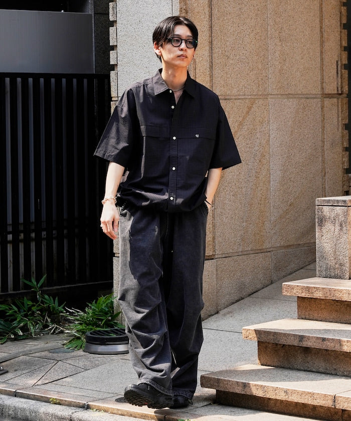 PUBLUX Short sleeve drawstring check shirt 短袖口袋襯衫