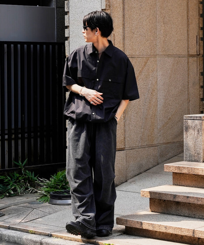 PUBLUX Short sleeve drawstring check shirt 短袖口袋襯衫