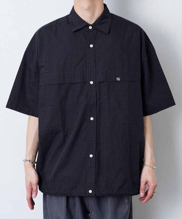 PUBLUX Short sleeve drawstring check shirt 短袖口袋襯衫