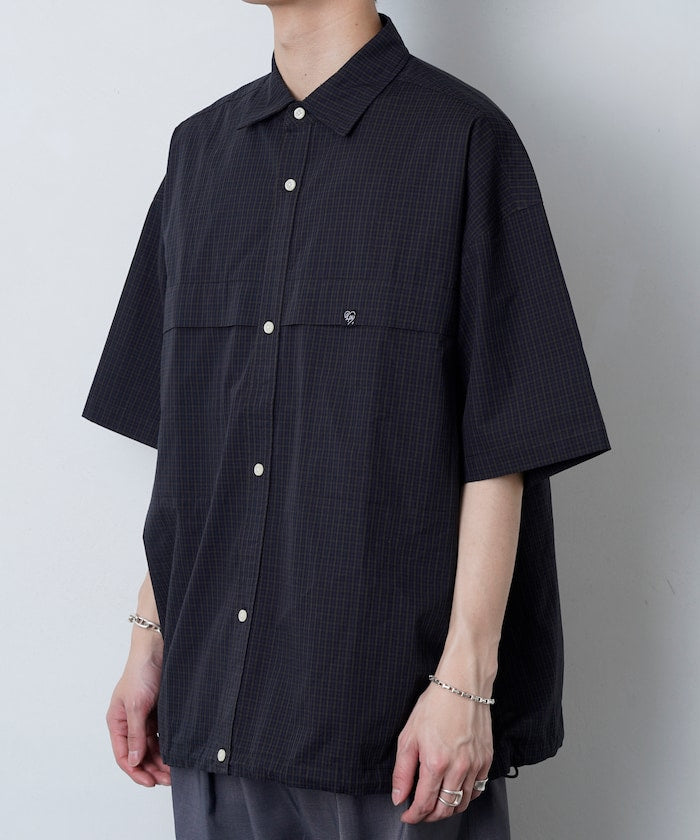 PUBLUX Short sleeve drawstring check shirt 短袖口袋襯衫