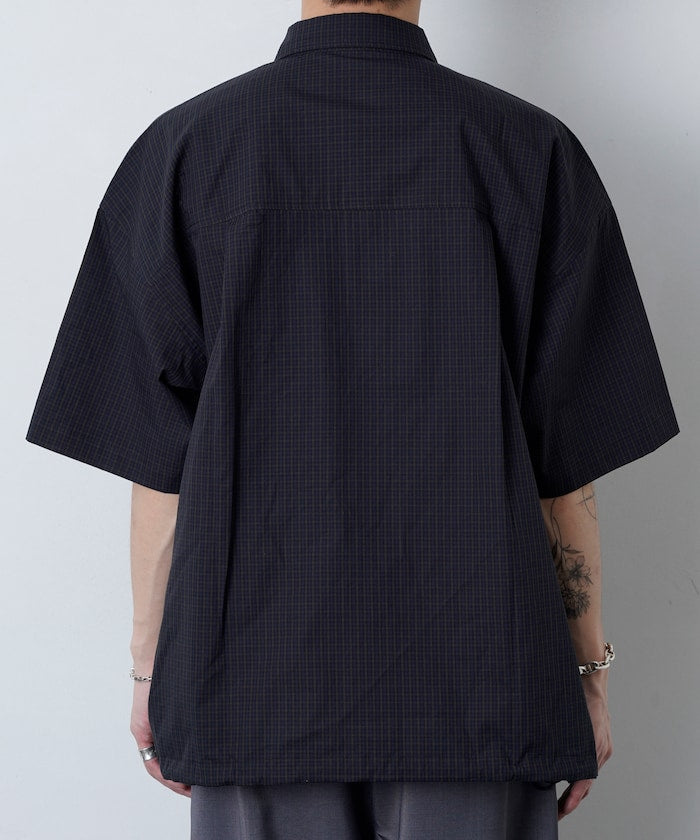 PUBLUX Short sleeve drawstring check shirt 短袖口袋襯衫