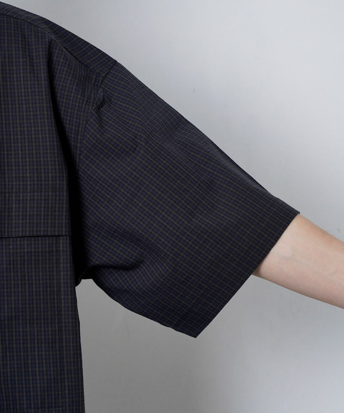 PUBLUX Short sleeve drawstring check shirt 短袖口袋襯衫