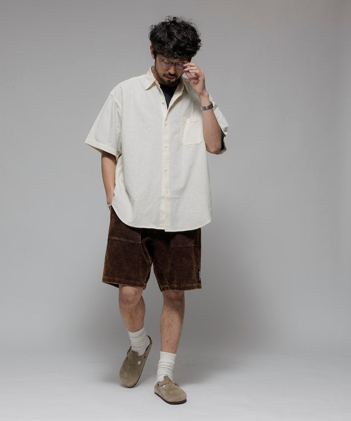 HINSON wrinkled relaxed fit regular collar short 口袋短袖襯衫