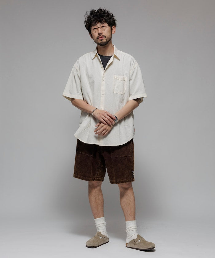 HINSON wrinkled relaxed fit regular collar short 口袋短袖襯衫