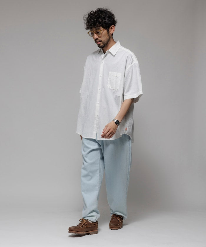 HINSON wrinkled relaxed fit regular collar short 口袋短袖襯衫